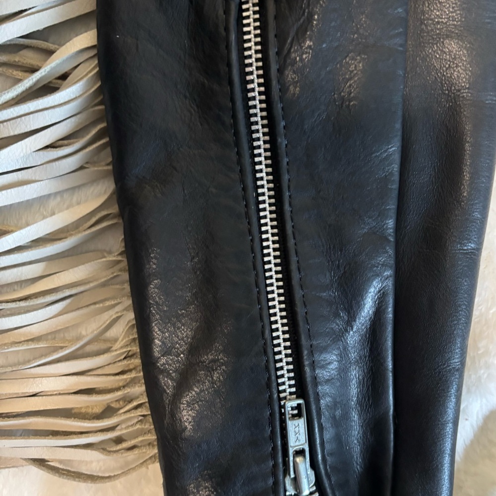 Black/Cream Fringe Rare Leather Jacket and Chaps. Excellent condition. Sz Medium - Picture 13 of 16